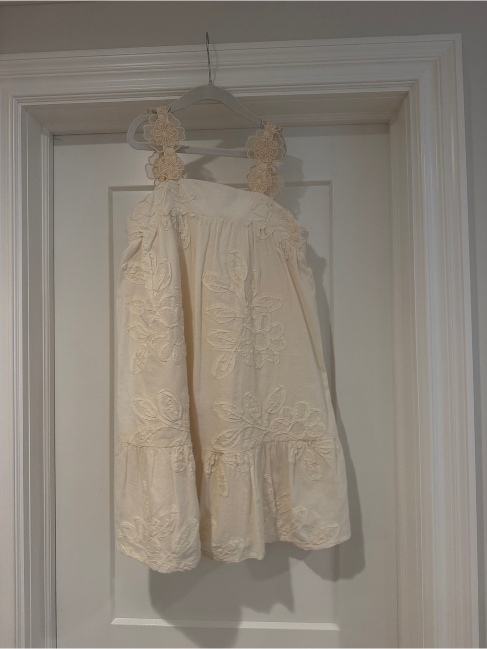 Zara Cream Embroidered Floral Strap Sundress